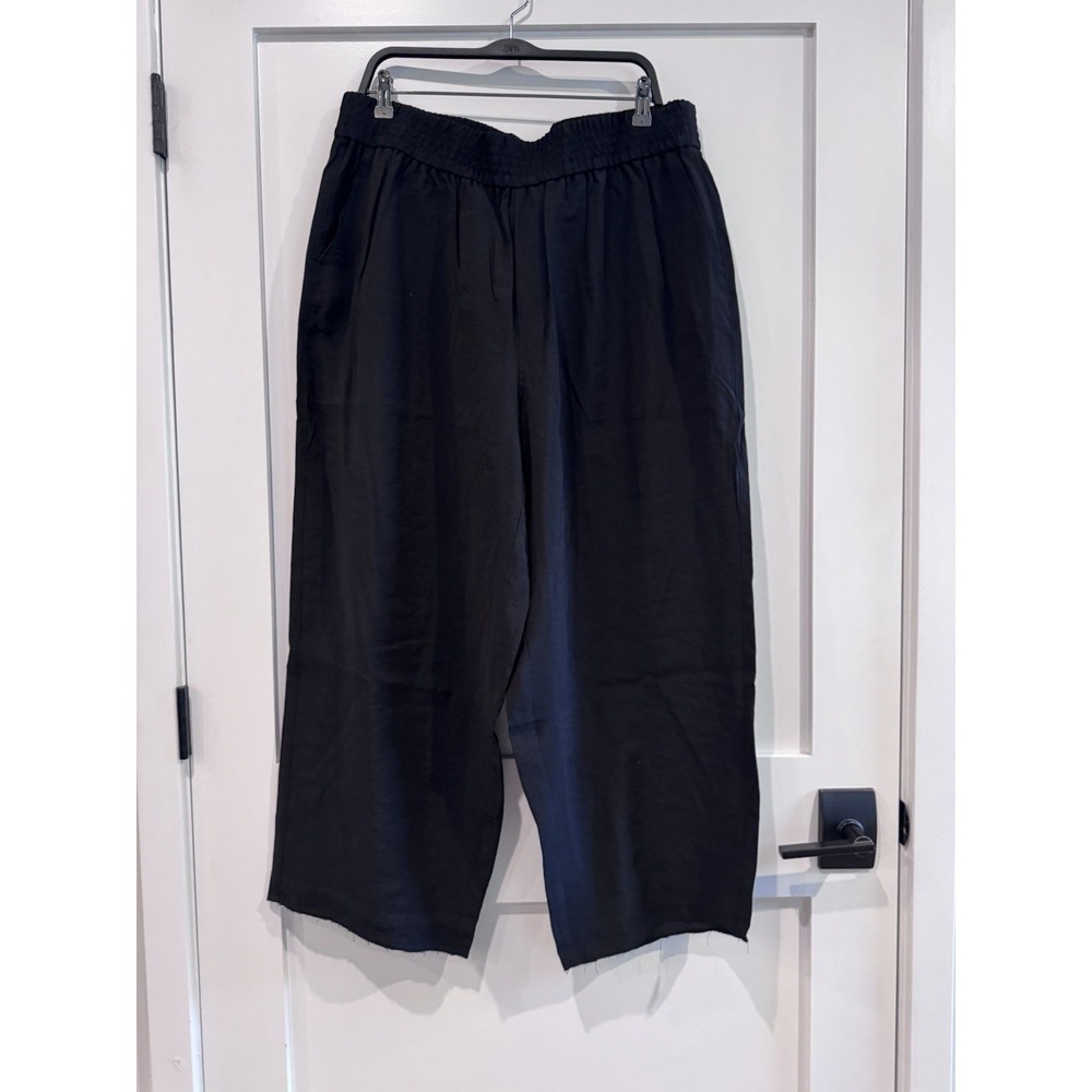 Madewell Women 1X Black Modal Blend Smocked Waist Wide Leg Cropped Pants Raw Hem